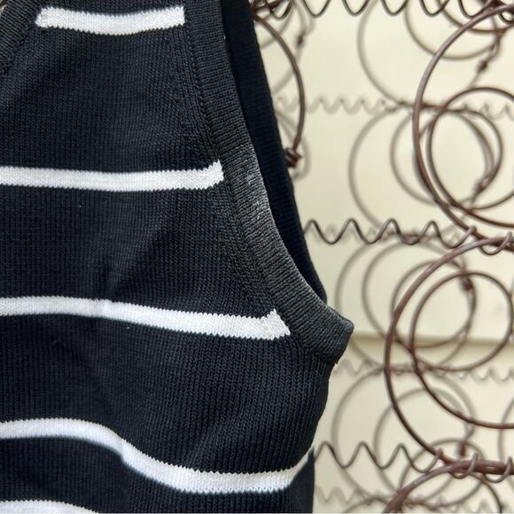 Vintage 90s Barbara Katz black white stripe stretchy tank top MEDIUM - Picture 3 of 9